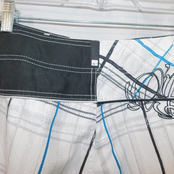 O'neill Mens 38 White Black Blue Check Plaid Unlined Board Shorts - Picture 11 of 12